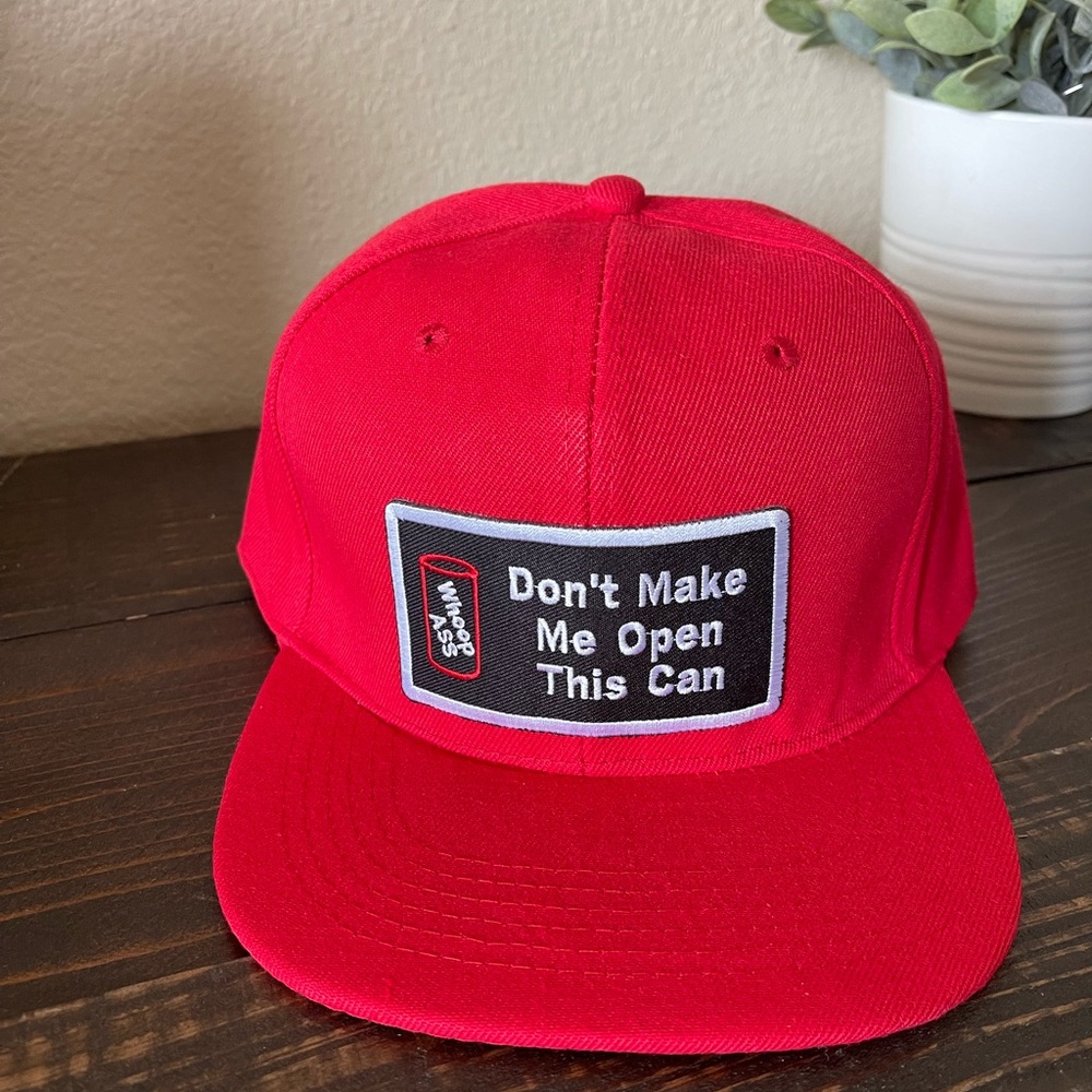 NEW Red Snap Back Trucker Hat Open up a can of whoop a$$